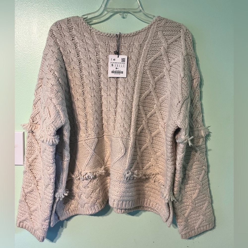 Zara Ivory Pullover Sweater Woven Textures. NWT! S. - Picture 1 of 15